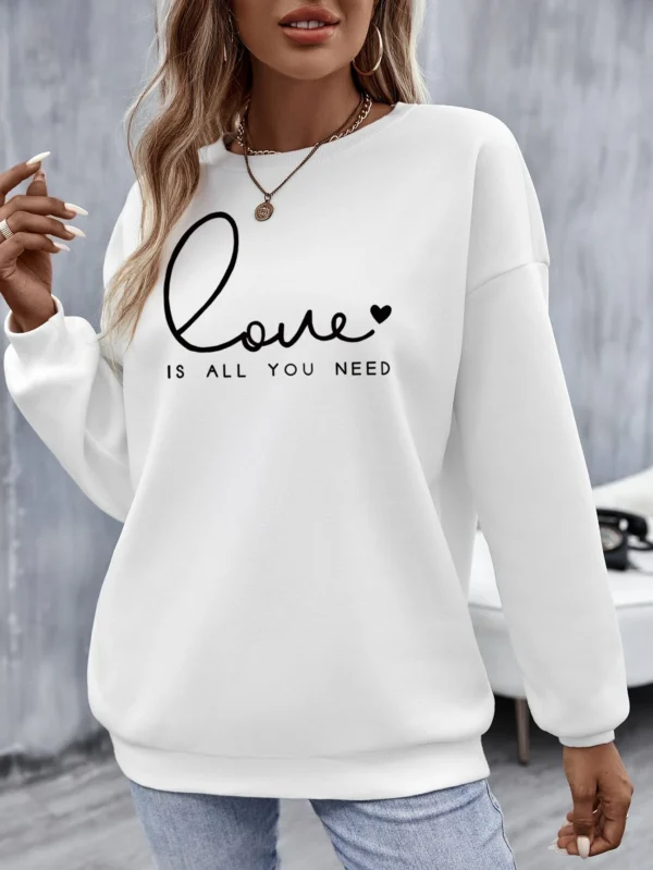 Pull Femme Imprimé Love is All You Need Col Rond – Sweatshirt Molleton