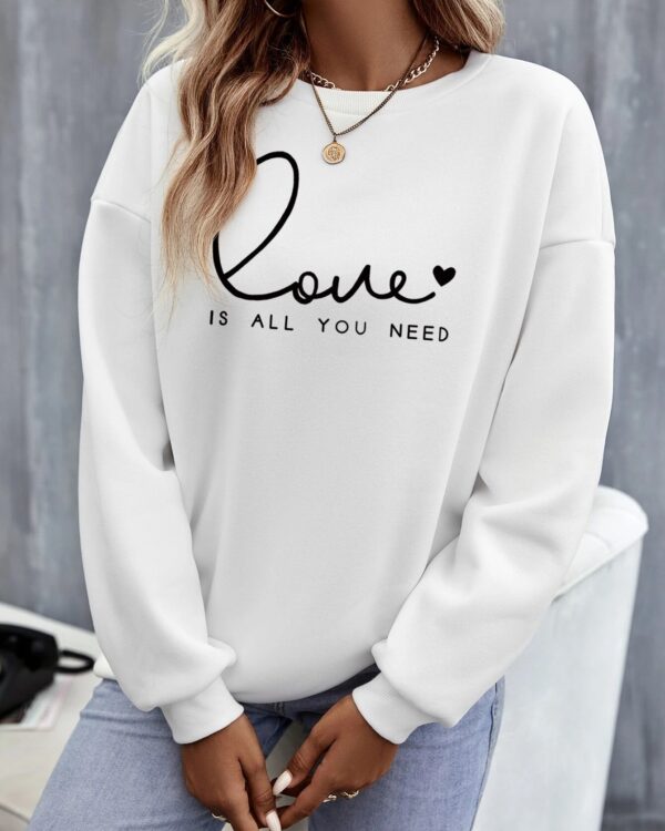 Pull Femme Imprimé Love is All You Need Col Rond – Sweatshirt Molleton